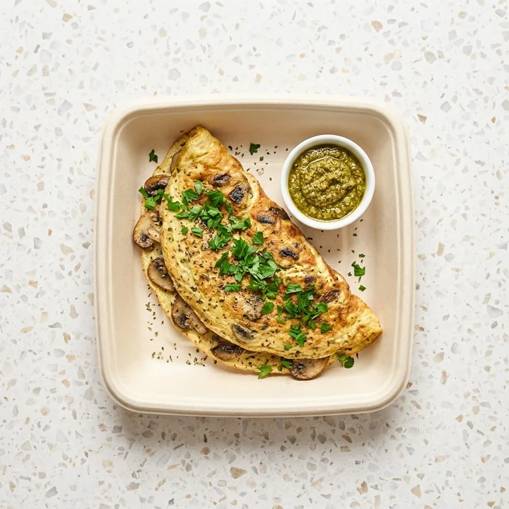 Omelette with Mushroom and Almond Pesto