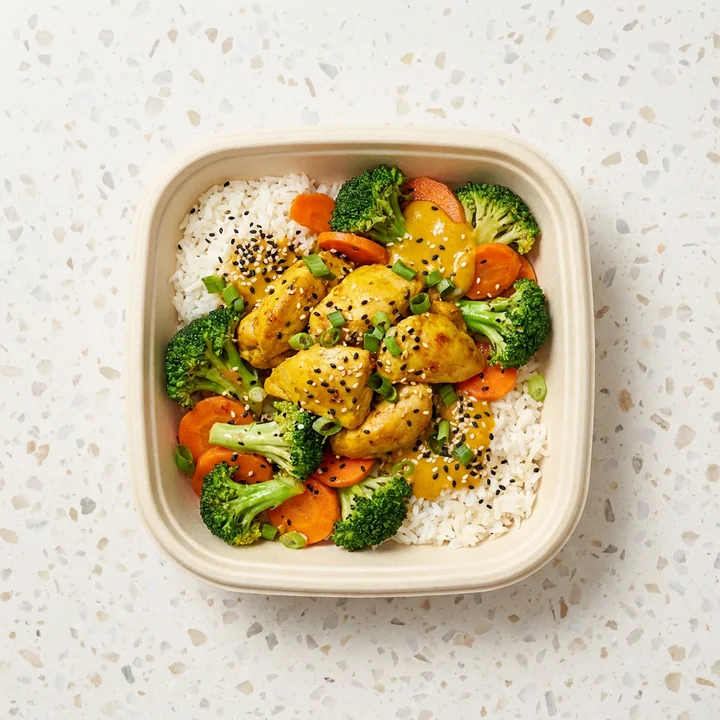 Thai BBQ Chicken with Stir Fry Veggies and Rice Bowl